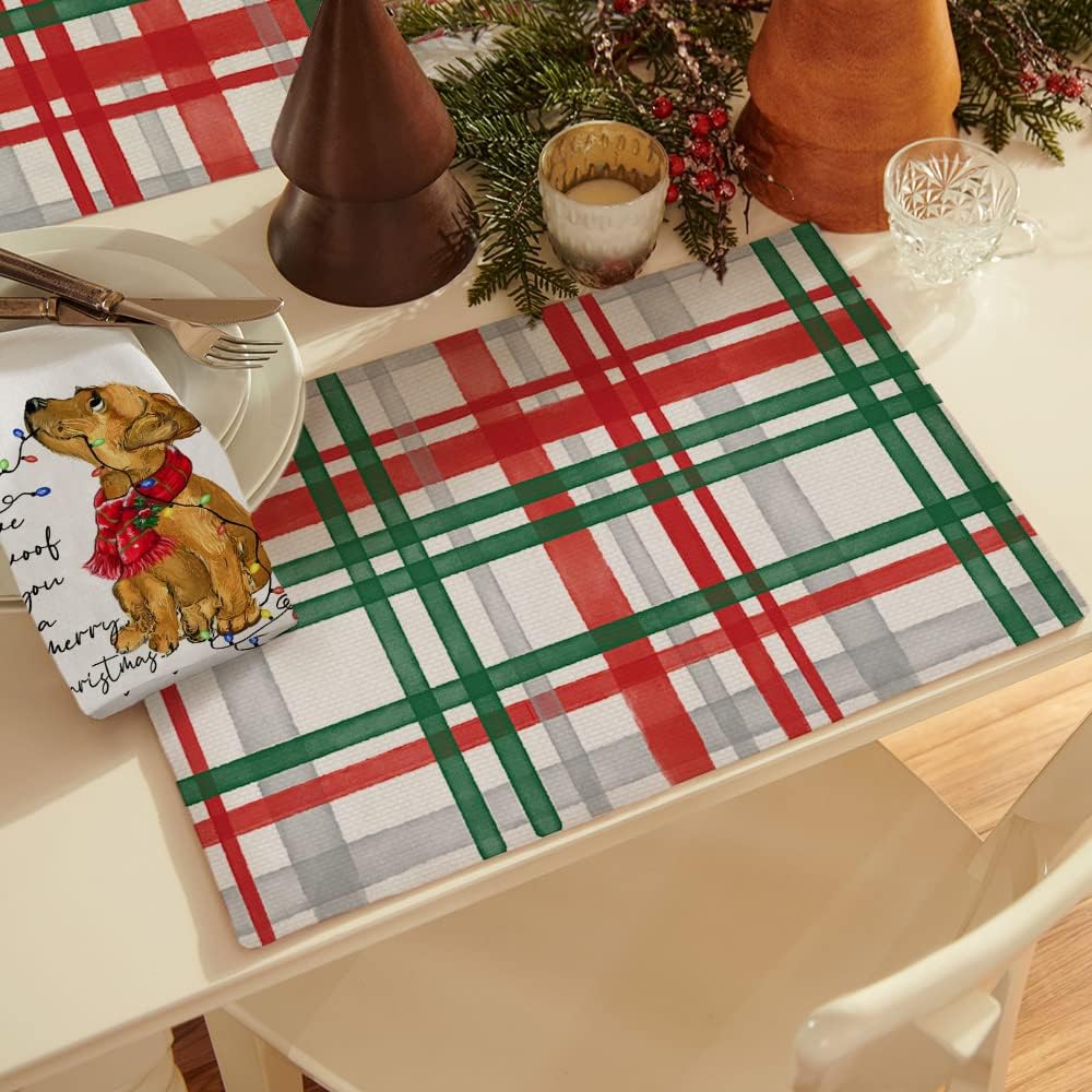 Christmas Decorations Green Red Buffalo Plaid Placemats 18x12 Inches Seasonal Winter Decor Farmhouse Indoor Vintage Theme Gathering Holiday Dinner Party AP217Christmas Decorations Green Red Buffalo Plaid Placemats 18x12 Inches Seasonal Winter Decor Farmhouse Indoor Vintage Theme Gathering Holiday Dinner Party AP217