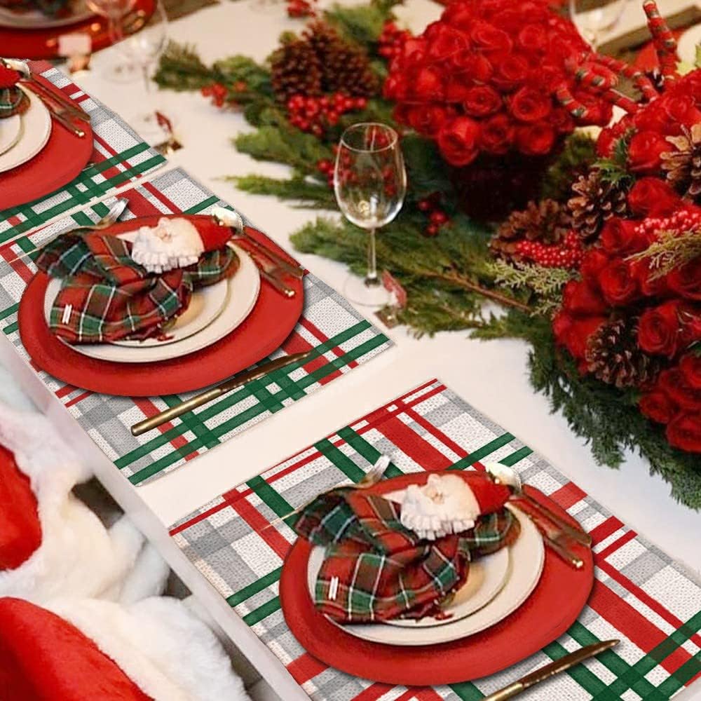 Christmas Decorations Green Red Buffalo Plaid Placemats 18x12 Inches Seasonal Winter Decor Farmhouse Indoor Vintage Theme Gathering Holiday Dinner Party AP217Christmas Decorations Green Red Buffalo Plaid Placemats 18x12 Inches Seasonal Winter Decor Farmhouse Indoor Vintage Theme Gathering Holiday Dinner Party AP217