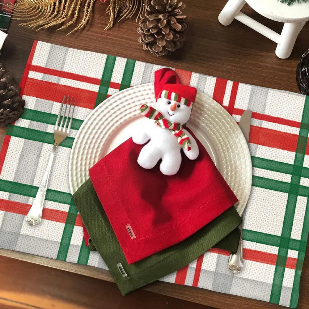 Christmas Decorations Green Red Buffalo Plaid Placemats 18x12 Inches Seasonal Winter Decor Farmhouse Indoor Vintage Theme Gathering Holiday Dinner Party AP217Christmas Decorations Green Red Buffalo Plaid Placemats 18x12 Inches Seasonal Winter Decor Farmhouse Indoor Vintage Theme Gathering Holiday Dinner Party AP217
