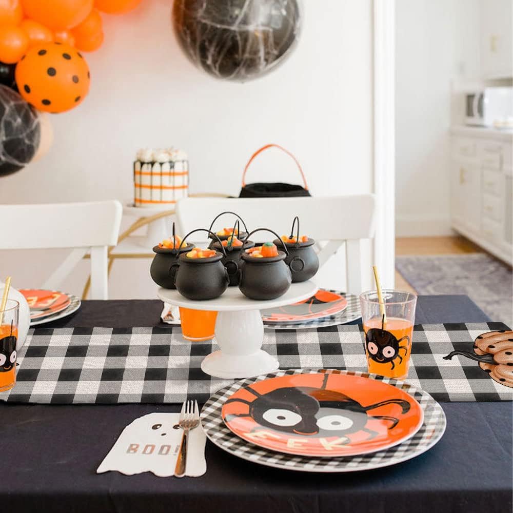 Halloween Decorations Pumpkin Buffalo Plaid Table Runner 13x72 Inches Long Farmhouse Holiday Party Decor Indoor Vintage Theme Gathering Dinner AT287Halloween Decorations Pumpkin Buffalo Plaid Table Runner 13x72 Inches Long Farmhouse Holiday Party Decor Indoor Vintage Theme Gathering Dinner AT287