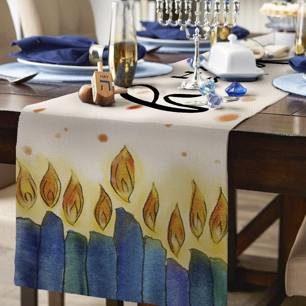 Hanukkah Decorations Watercolor Candle Fire Passover Table Runner 13x72 Inches Seasonal Jewish Menorah Chanukah Decor Holiday Farmhouse Indoor Vintage Theme Gathering Dinner Party AT052Hanukkah Decorations Watercolor Candle Fire Passover Table Runner 13x72 Inches Seasonal Jewish Menorah Chanukah Decor Holiday Farmhouse Indoor Vintage Theme Gathering Dinner Party AT052