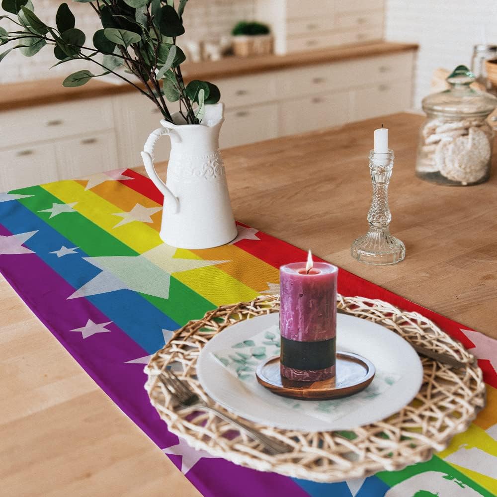 LGBTQ Pride Decorations Rainbow Stripes Table Runner 13 x 72 Inch Love Wins Gay Lesbian Pansexual Party Decor Rustic Vintage AT274LGBTQ Pride Decorations Rainbow Stripes Table Runner 13 x 72 Inch Love Wins Gay Lesbian Pansexual Party Decor Rustic Vintage AT274