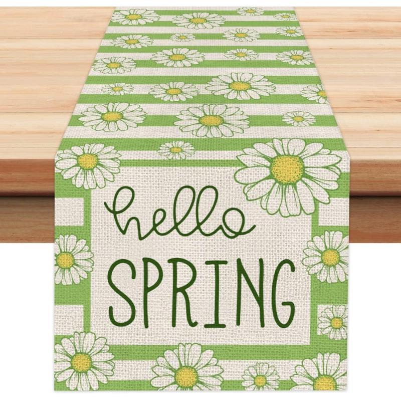 ARKENY Hello Spring Lily Flower Table Runner 13x72 InchesSeasonal Burlap Watercolor Green Stripes Farmhouse Indoor Kitchen Dining Table Decoration for Home PartyARKENY Hello Spring Lily Flower Table Runner 13x72 InchesSeasonal Burlap Watercolor Green Stripes Farmhouse Indoor Kitchen Dining Table Decoration for Home Party