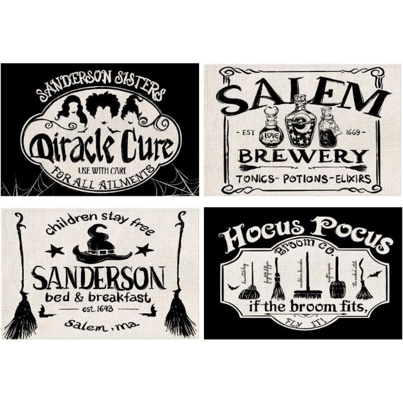 Halloween Decorations Sanderson Sisters Miracle Cure Placemats 12 x 18 Inch Set of 4 Party Dcor Rustic Vintage Washable Table Mats AP175Halloween Decorations Sanderson Sisters Miracle Cure Placemats 12 x 18 Inch Set of 4 Party Dcor Rustic Vintage Washable Table Mats AP175