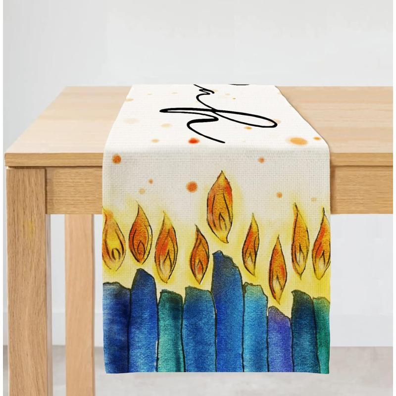 Hanukkah Decorations Watercolor Candle Fire Passover Table Runner 13x72 Inches Seasonal Jewish Menorah Chanukah Decor Holiday Farmhouse Indoor Vintage Theme Gathering Dinner Party AT052Hanukkah Decorations Watercolor Candle Fire Passover Table Runner 13x72 Inches Seasonal Jewish Menorah Chanukah Decor Holiday Farmhouse Indoor Vintage Theme Gathering Dinner Party AT052