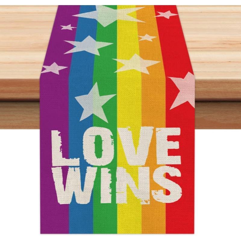 LGBTQ Pride Decorations Rainbow Stripes Table Runner 13 x 72 Inch Love Wins Gay Lesbian Pansexual Party Decor Rustic Vintage AT274LGBTQ Pride Decorations Rainbow Stripes Table Runner 13 x 72 Inch Love Wins Gay Lesbian Pansexual Party Decor Rustic Vintage AT274