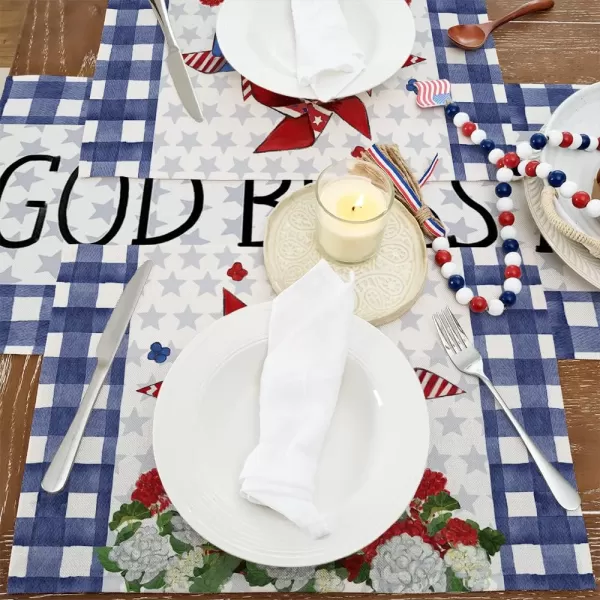 ARKENY 4th of July Decorations Blue Buffalo Plaid Star Placemats 12x18 Inches Memorial Day Patriotic Red Windmill Place mats Independence Day Decor AP28218Muti Placemats 12X18