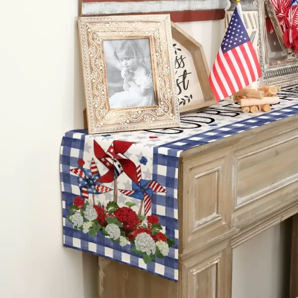 ARKENY 4th of July Decorations Blue Buffalo Plaid Star Placemats 12x18 Inches Memorial Day Patriotic Red Windmill Place mats Independence Day Decor AP28218Blue 13X72