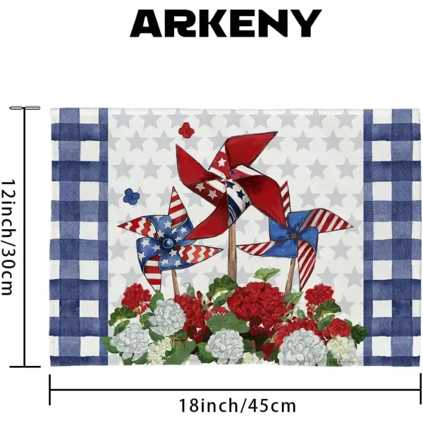 ARKENY 4th of July Decorations Blue Buffalo Plaid Star Placemats 12x18 Inches Memorial Day Patriotic Red Windmill Place mats Independence Day Decor AP28218Muti Placemats 12X18