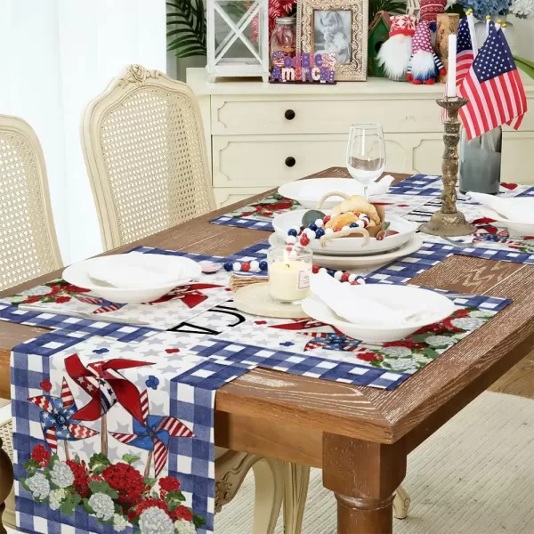 ARKENY 4th of July Decorations Blue Buffalo Plaid Star Placemats 12x18 Inches Memorial Day Patriotic Red Windmill Place mats Independence Day Decor AP28218Muti Placemats 12X18