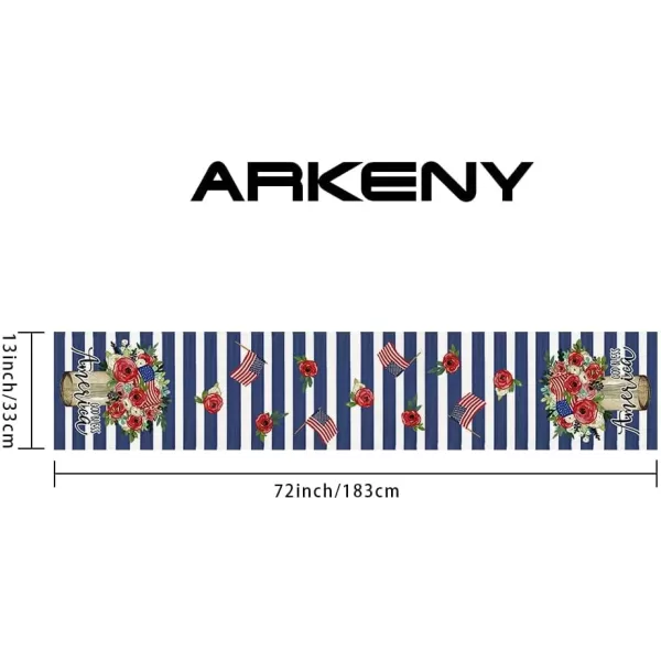 ARKENY 4th of July Decorations Blue Stripes Floral Placemats 12x18 Inches Memorial Day Patriotic Glod Bless America Sign Place mats Independence Day Decor AP27918Blue 13X72