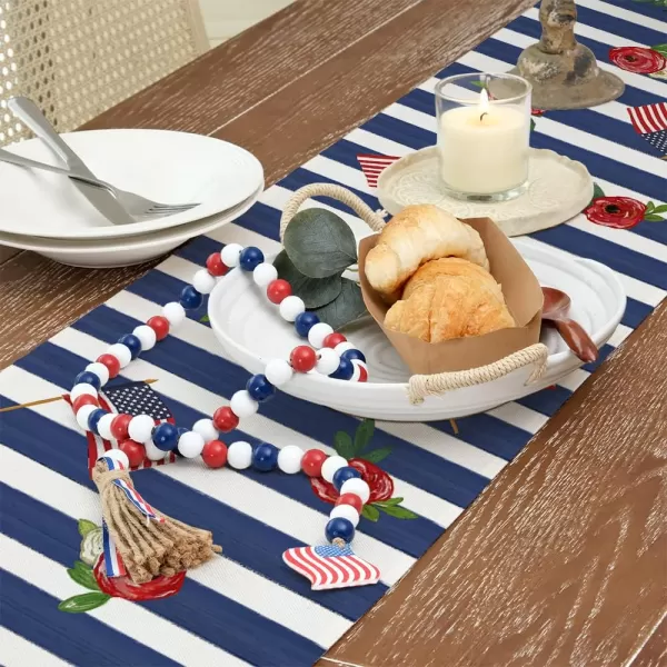 ARKENY 4th of July Decorations Blue Stripes Floral Placemats 12x18 Inches Memorial Day Patriotic Glod Bless America Sign Place mats Independence Day Decor AP27918Blue 13X72