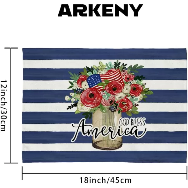 ARKENY 4th of July Decorations Blue Stripes Floral Placemats 12x18 Inches Memorial Day Patriotic Glod Bless America Sign Place mats Independence Day Decor AP27918Muti Placemats 12X18