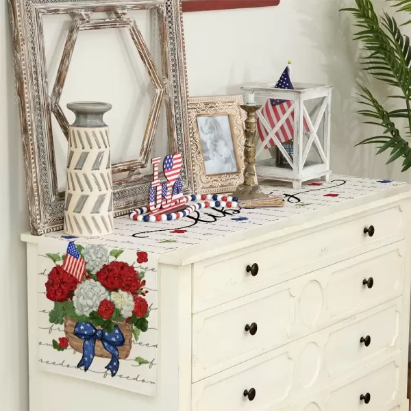 ARKENY 4th of July Decorations Hydrangea Floral Placemats 12x18 Inches Memorial Day Patriotic Freedom Sign Place mats Independence Day Decor AP27818Grey 13X72