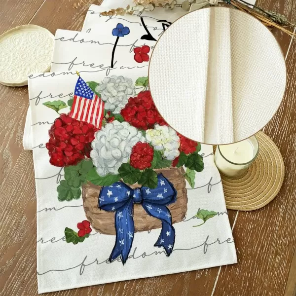 ARKENY 4th of July Decorations Hydrangea Floral Placemats 12x18 Inches Memorial Day Patriotic Freedom Sign Place mats Independence Day Decor AP27818Grey 13X72