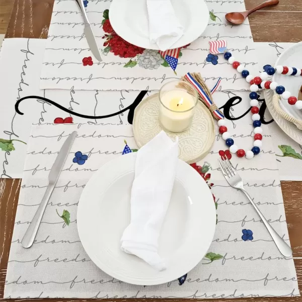 ARKENY 4th of July Decorations Hydrangea Floral Placemats 12x18 Inches Memorial Day Patriotic Freedom Sign Place mats Independence Day Decor AP27818Muti Placemats 12X18