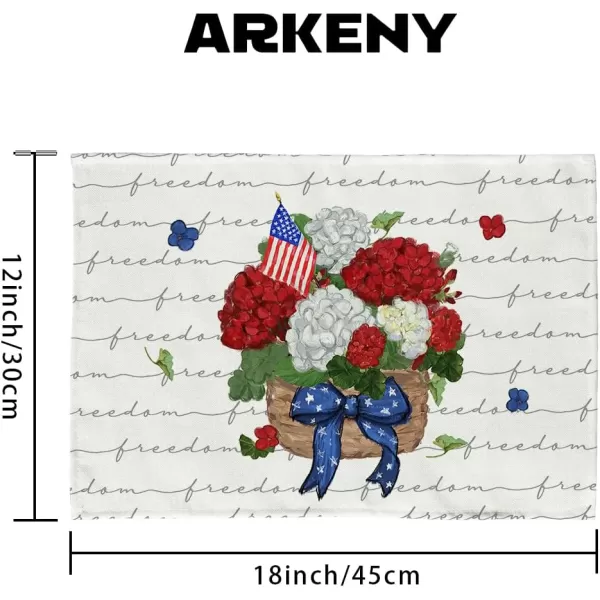 ARKENY 4th of July Decorations Hydrangea Floral Placemats 12x18 Inches Memorial Day Patriotic Freedom Sign Place mats Independence Day Decor AP27818Muti Placemats 12X18