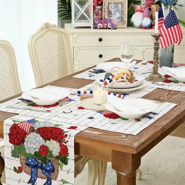 ARKENY 4th of July Decorations Hydrangea Floral Placemats 12x18 Inches Memorial Day Patriotic Freedom Sign Place mats Independence Day Decor AP27818Muti Placemats 12X18