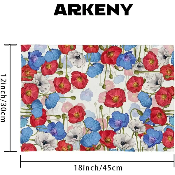 ARKENY 4th of July Decorations Red Floral Placemats 12x18 Inches Memorial Day Patriotic Blue Flower Place mats Independence Day Decor AP28018Muti Placemats 12X18