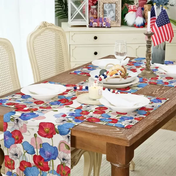 ARKENY 4th of July Decorations Red Floral Placemats 12x18 Inches Memorial Day Patriotic Blue Flower Place mats Independence Day Decor AP28018Muti Placemats 12X18