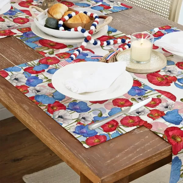 ARKENY 4th of July Decorations Red Floral Placemats 12x18 Inches Memorial Day Patriotic Blue Flower Place mats Independence Day Decor AP28018Muti Placemats 12X18