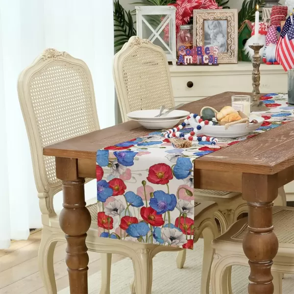 ARKENY 4th of July Decorations Red Floral Placemats 12x18 Inches Memorial Day Patriotic Blue Flower Place mats Independence Day Decor AP28018Red 13X72