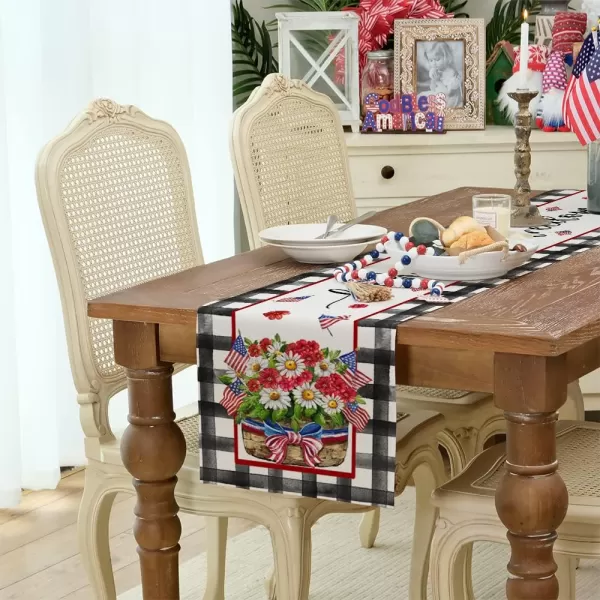 ARKENY 4th of July Patriotic Table Runner 72 Inches Black Buffalo Check Floral American Independence Day Holiday Home Coffee Table Dining Farmhouse Party Tabletop Decoration AT40272ARKENY 4th of July Patriotic Table Runner 72 Inches Black Buffalo Check Floral American Independence Day Holiday Home Coffee Table Dining Farmhouse Party Tabletop Decoration AT40272