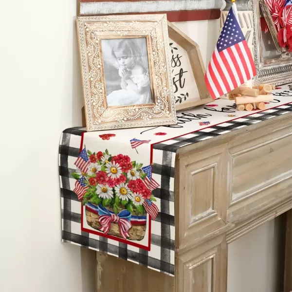 ARKENY 4th of July Patriotic Table Runner 72 Inches Black Buffalo Check Floral American Independence Day Holiday Home Coffee Table Dining Farmhouse Party Tabletop Decoration AT40272ARKENY 4th of July Patriotic Table Runner 72 Inches Black Buffalo Check Floral American Independence Day Holiday Home Coffee Table Dining Farmhouse Party Tabletop Decoration AT40272