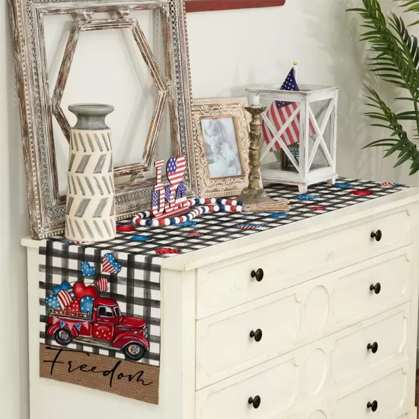 ARKENY 4th of July Patriotic Table Runner 72 Inches Black Buffalo Check Truck American Independence Day Holiday Home Coffee Table Dining Farmhouse Party Tabletop Decoration AT40072ARKENY 4th of July Patriotic Table Runner 72 Inches Black Buffalo Check Truck American Independence Day Holiday Home Coffee Table Dining Farmhouse Party Tabletop Decoration AT40072