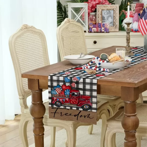 ARKENY 4th of July Patriotic Table Runner 72 Inches Black Buffalo Check Truck American Independence Day Holiday Home Coffee Table Dining Farmhouse Party Tabletop Decoration AT40072ARKENY 4th of July Patriotic Table Runner 72 Inches Black Buffalo Check Truck American Independence Day Holiday Home Coffee Table Dining Farmhouse Party Tabletop Decoration AT40072