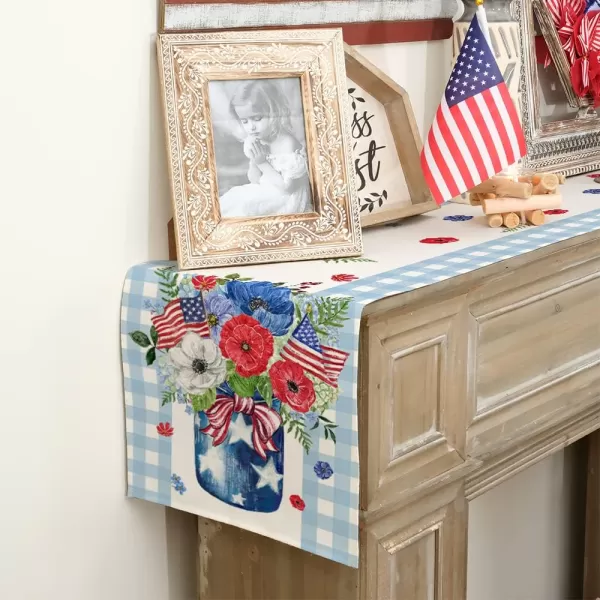 ARKENY 4th of July Patriotic Table Runner 72 Inches Blue Floral Mason Jar American Independence Day Holiday Home Coffee Table Dining Farmhouse Party Tabletop Decoration AT39672Blue 13X72