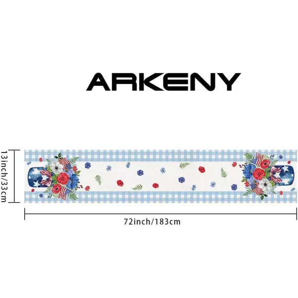 ARKENY 4th of July Patriotic Table Runner 72 Inches Blue Floral Mason Jar American Independence Day Holiday Home Coffee Table Dining Farmhouse Party Tabletop Decoration AT39672Blue 13X72