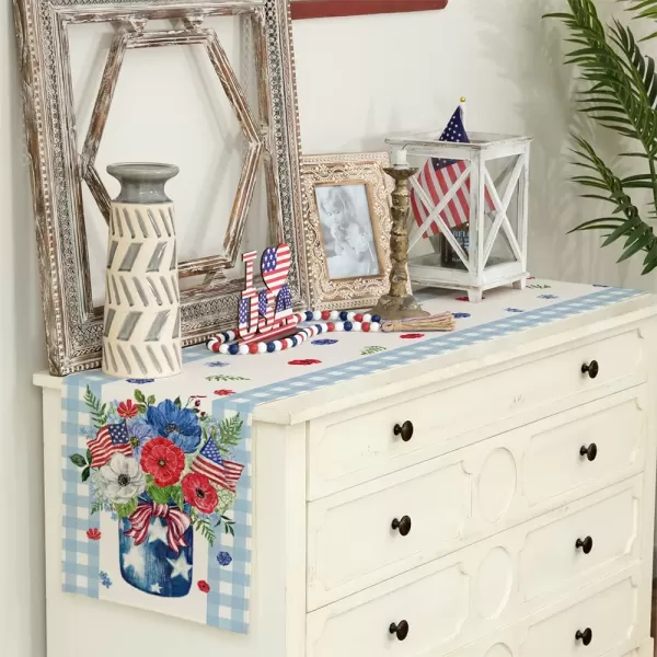 ARKENY 4th of July Patriotic Table Runner 72 Inches Blue Floral Mason Jar American Independence Day Holiday Home Coffee Table Dining Farmhouse Party Tabletop Decoration AT39672Blue 13X72