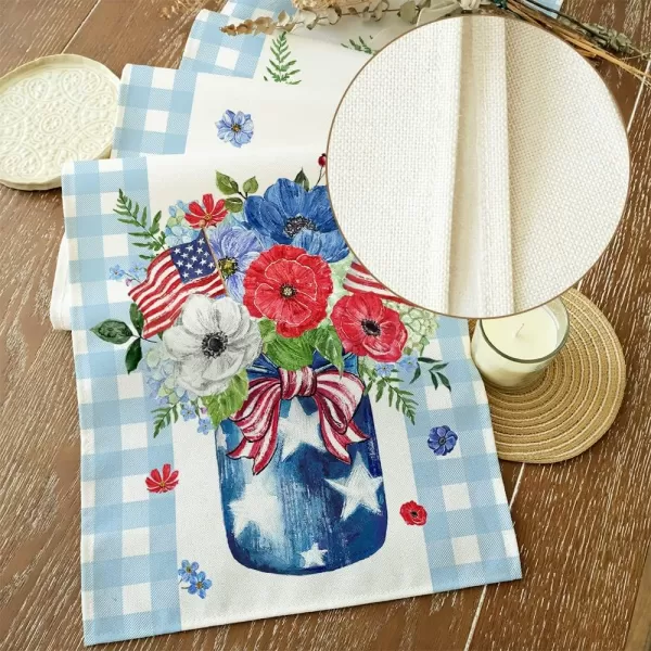 ARKENY 4th of July Patriotic Table Runner 72 Inches Blue Floral Mason Jar American Independence Day Holiday Home Coffee Table Dining Farmhouse Party Tabletop Decoration AT39672Blue 13X72