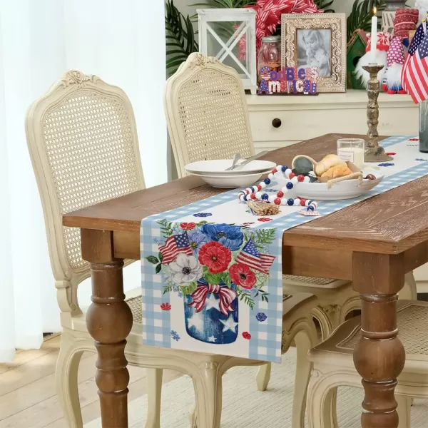 ARKENY 4th of July Patriotic Table Runner 72 Inches Blue Floral Mason Jar American Independence Day Holiday Home Coffee Table Dining Farmhouse Party Tabletop Decoration AT39672Blue 13X72