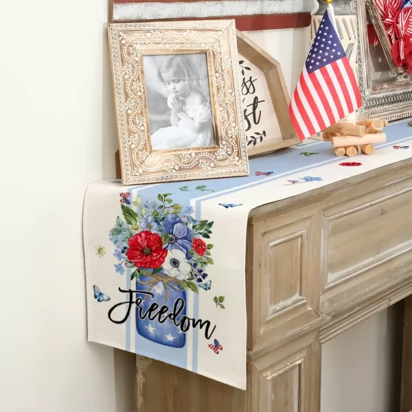 ARKENY 4th of July Patriotic Table Runner 72 Inches Blue Floral Mason Jar Freedom Sign American Independence Day Holiday Home Coffee Table Dining Farmhouse Party Tabletop Decoration AT40472ARKENY 4th of July Patriotic Table Runner 72 Inches Blue Floral Mason Jar Freedom Sign American Independence Day Holiday Home Coffee Table Dining Farmhouse Party Tabletop Decoration AT40472