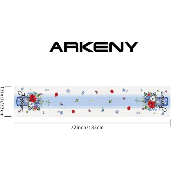 ARKENY 4th of July Patriotic Table Runner 72 Inches Blue Floral Mason Jar Freedom Sign American Independence Day Holiday Home Coffee Table Dining Farmhouse Party Tabletop Decoration AT40472ARKENY 4th of July Patriotic Table Runner 72 Inches Blue Floral Mason Jar Freedom Sign American Independence Day Holiday Home Coffee Table Dining Farmhouse Party Tabletop Decoration AT40472