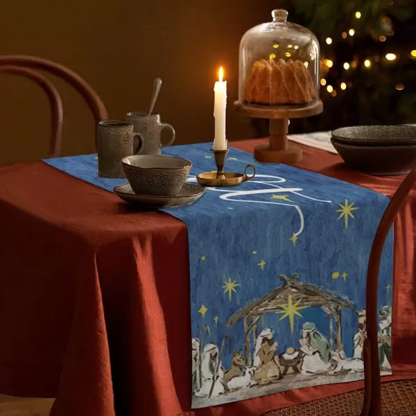 ARKENY Christmas Blue Table Runner 13x72 Inches Holy Night Winter Seasonal Burlap Farmhouse Indoor Kitchen Dining Table Holiday Decoration for Home Party AT32872ARKENY Christmas Blue Table Runner 13x72 Inches Holy Night Winter Seasonal Burlap Farmhouse Indoor Kitchen Dining Table Holiday Decoration for Home Party AT32872