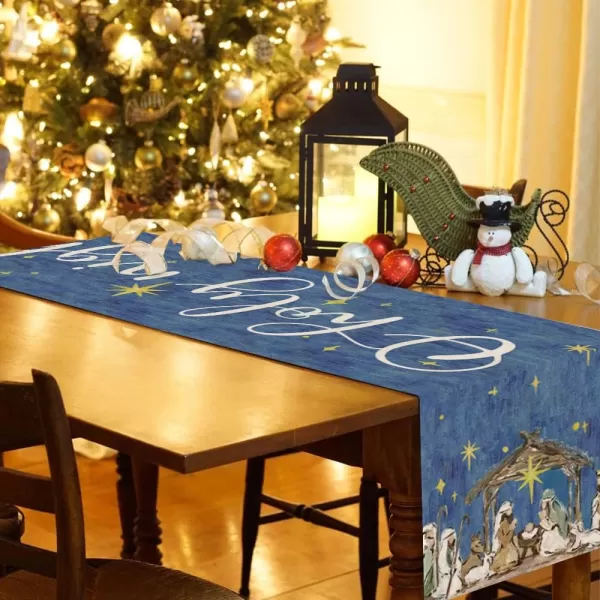 ARKENY Christmas Blue Table Runner 13x72 Inches Holy Night Winter Seasonal Burlap Farmhouse Indoor Kitchen Dining Table Holiday Decoration for Home Party AT32872ARKENY Christmas Blue Table Runner 13x72 Inches Holy Night Winter Seasonal Burlap Farmhouse Indoor Kitchen Dining Table Holiday Decoration for Home Party AT32872