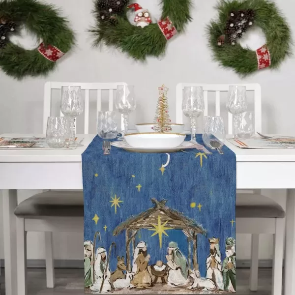 ARKENY Christmas Blue Table Runner 13x72 Inches Holy Night Winter Seasonal Burlap Farmhouse Indoor Kitchen Dining Table Holiday Decoration for Home Party AT32872ARKENY Christmas Blue Table Runner 13x72 Inches Holy Night Winter Seasonal Burlap Farmhouse Indoor Kitchen Dining Table Holiday Decoration for Home Party AT32872