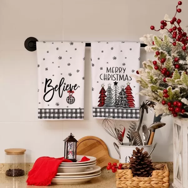 ARKENY Christmas Kitchen Towels Set of 2Black Buffalo Plaid Xmas Tree Dish Towels 18x26 InchHoilday Farmhouse Home Decoration AD096Black 1