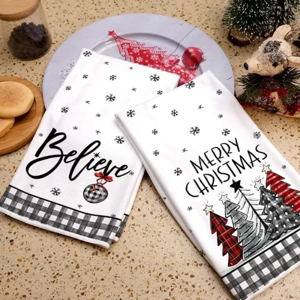 ARKENY Christmas Kitchen Towels Set of 2Black Buffalo Plaid Xmas Tree Dish Towels 18x26 InchHoilday Farmhouse Home Decoration AD096Black 1