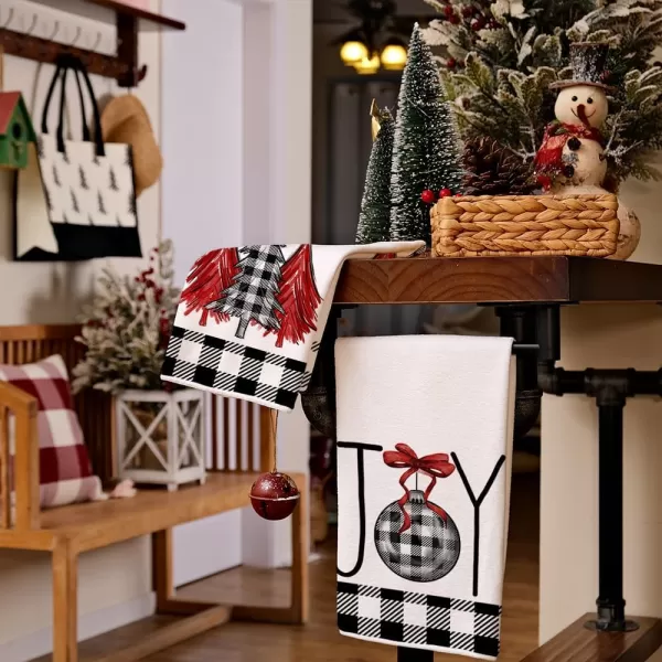 ARKENY Christmas Kitchen Towels Set of 2Black Buffalo Plaid Xmas Tree Dish Towels 18x26 InchHoilday Farmhouse Home Decoration AD096Black