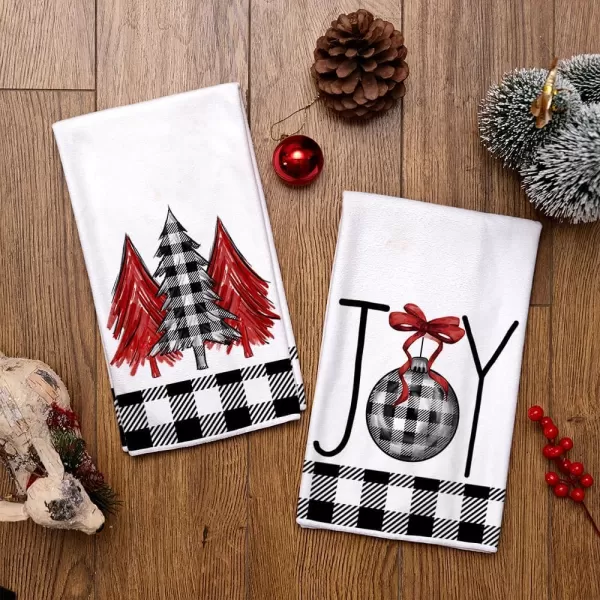 ARKENY Christmas Kitchen Towels Set of 2Black Buffalo Plaid Xmas Tree Dish Towels 18x26 InchHoilday Farmhouse Home Decoration AD096Black
