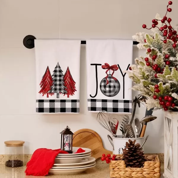 ARKENY Christmas Kitchen Towels Set of 2Black Buffalo Plaid Xmas Tree Dish Towels 18x26 InchHoilday Farmhouse Home Decoration AD096Black