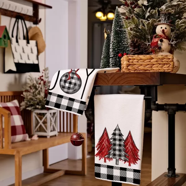 ARKENY Christmas Kitchen Towels Set of 2Black Buffalo Plaid Xmas Tree Dish Towels 18x26 InchHoilday Farmhouse Home Decoration AD096Black