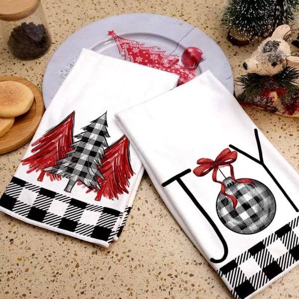 ARKENY Christmas Kitchen Towels Set of 2Black Buffalo Plaid Xmas Tree Dish Towels 18x26 InchHoilday Farmhouse Home Decoration AD096Black