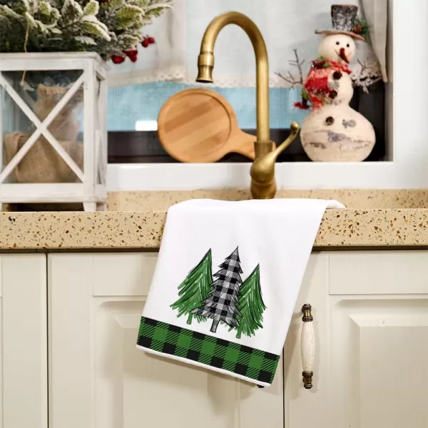 ARKENY Christmas Kitchen Towels Set of 2Black Buffalo Plaid Xmas Tree Dish Towels 18x26 InchHoilday Farmhouse Home Decoration AD096Green 2