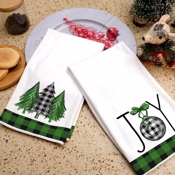 ARKENY Christmas Kitchen Towels Set of 2Black Buffalo Plaid Xmas Tree Dish Towels 18x26 InchHoilday Farmhouse Home Decoration AD096Green 2