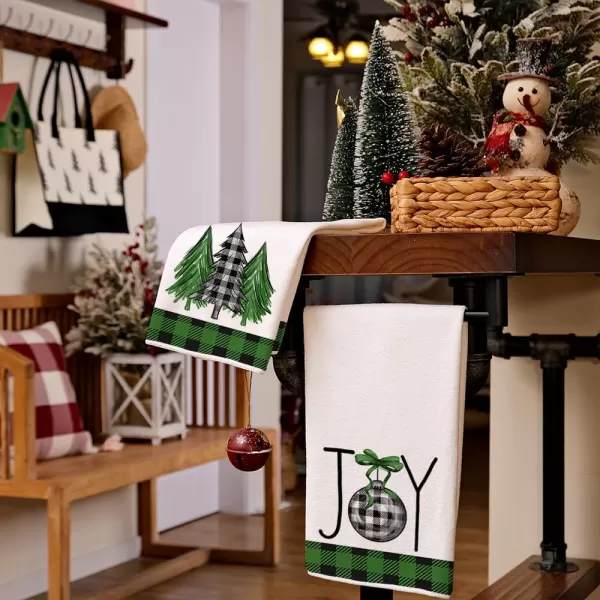 ARKENY Christmas Kitchen Towels Set of 2Black Buffalo Plaid Xmas Tree Dish Towels 18x26 InchHoilday Farmhouse Home Decoration AD096Green 2